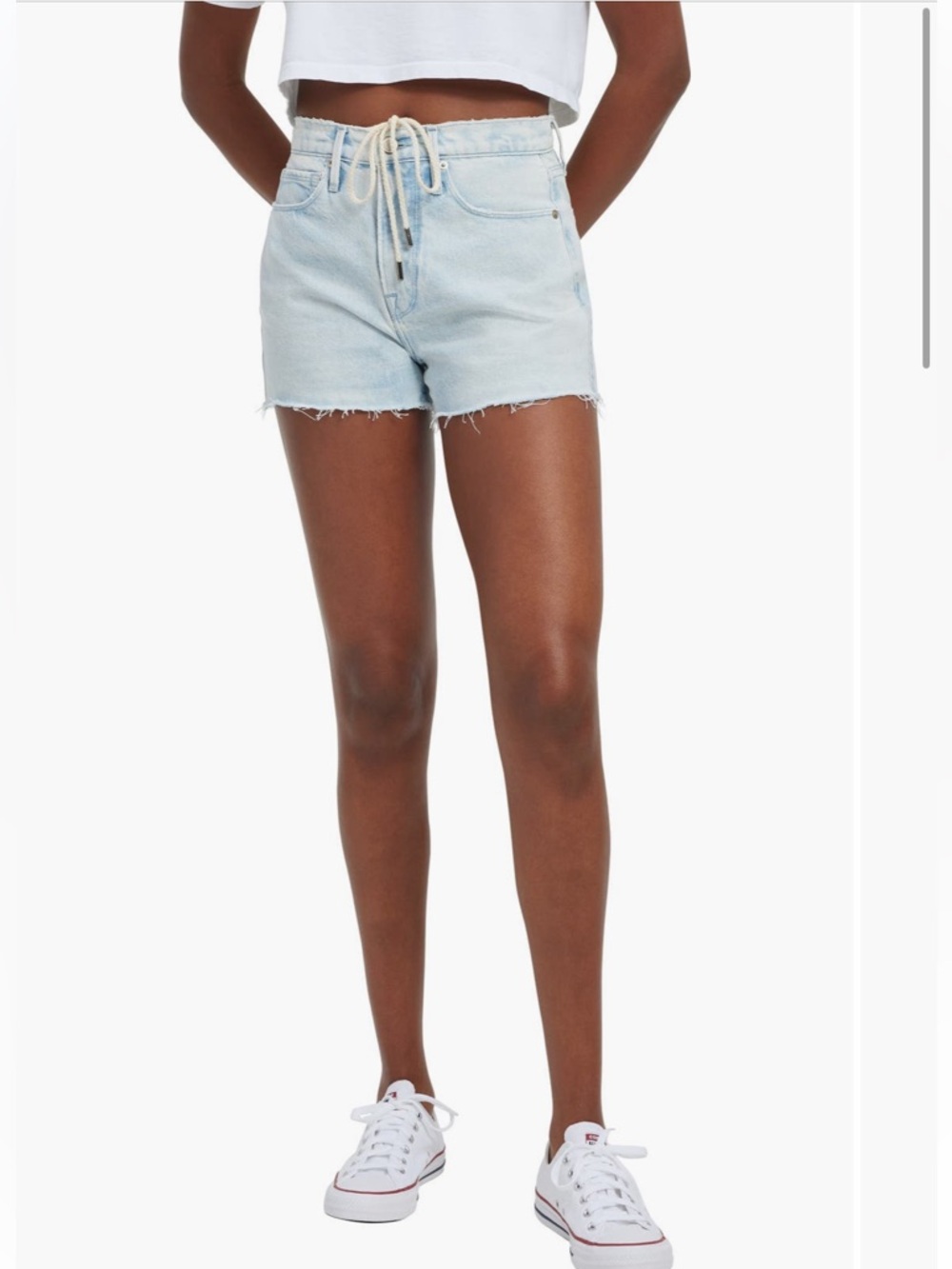 Good American Good 90s Cutoff Drawstring Denim Shorts